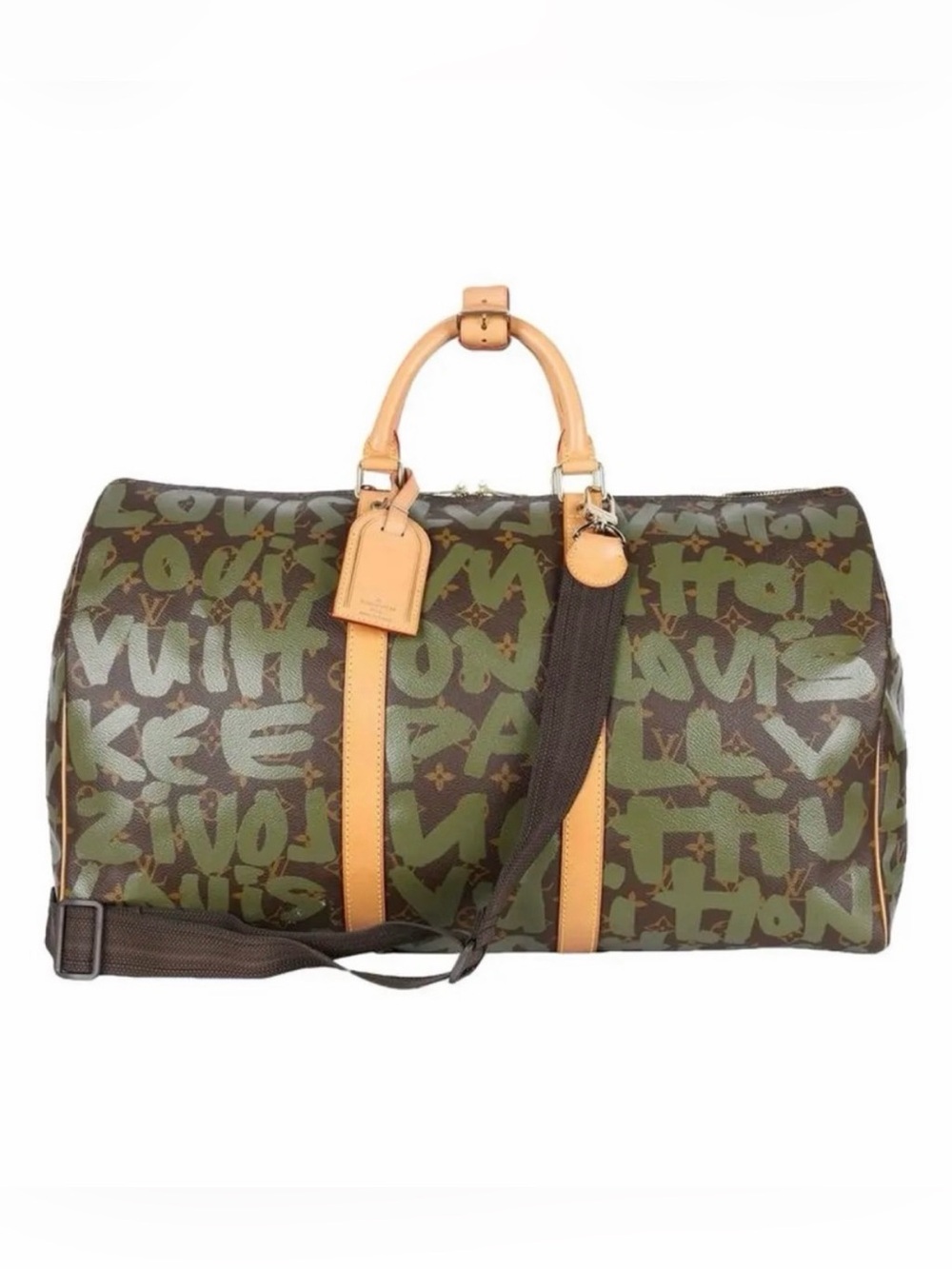 RARE LOUIS VUITTON
STEPHEN SPROUSE GREEN MONOGRAM
GRAFFITI KEEPALL 50 with Strap